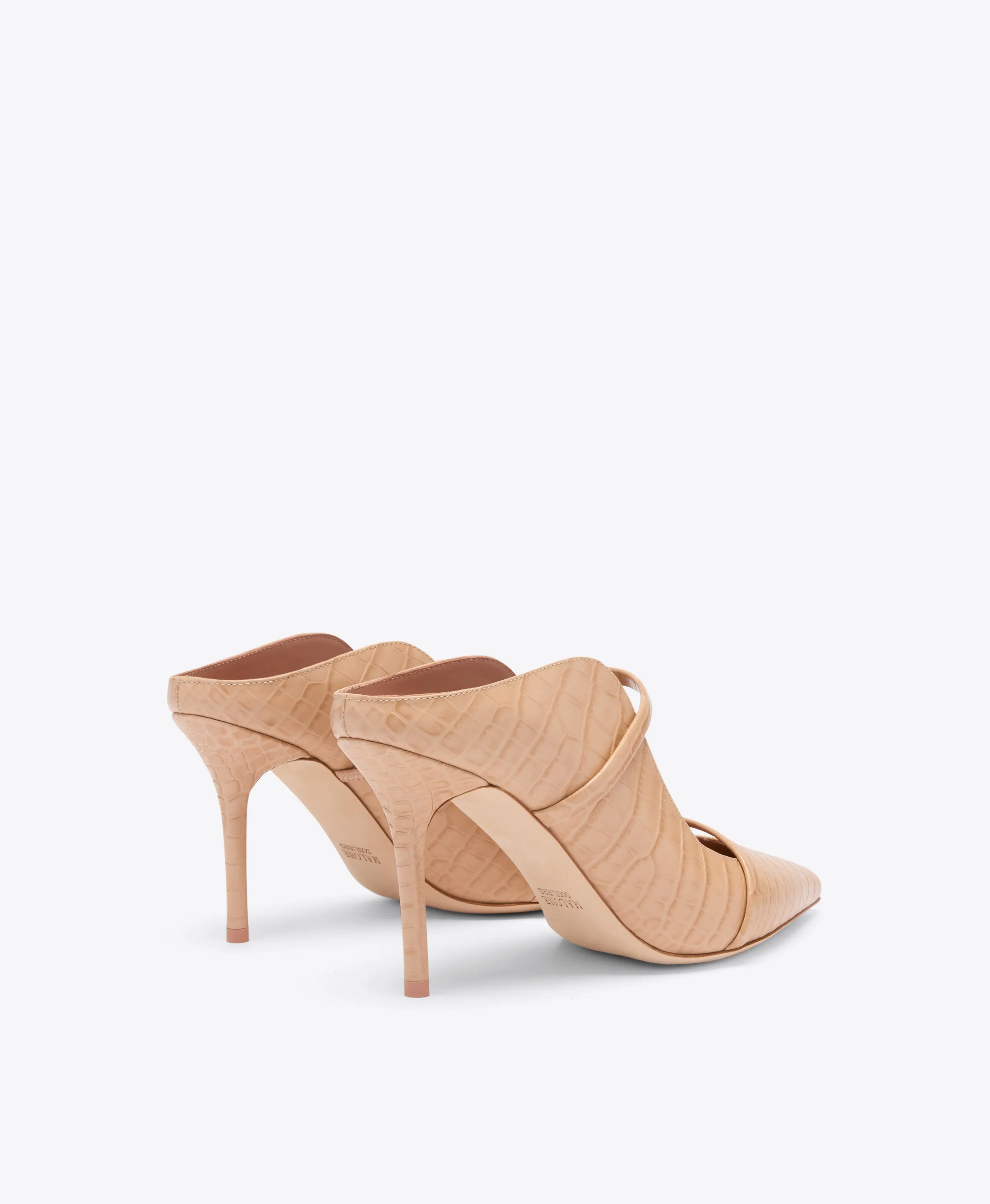 Maureen 85 Buff Embossed Leather Mules