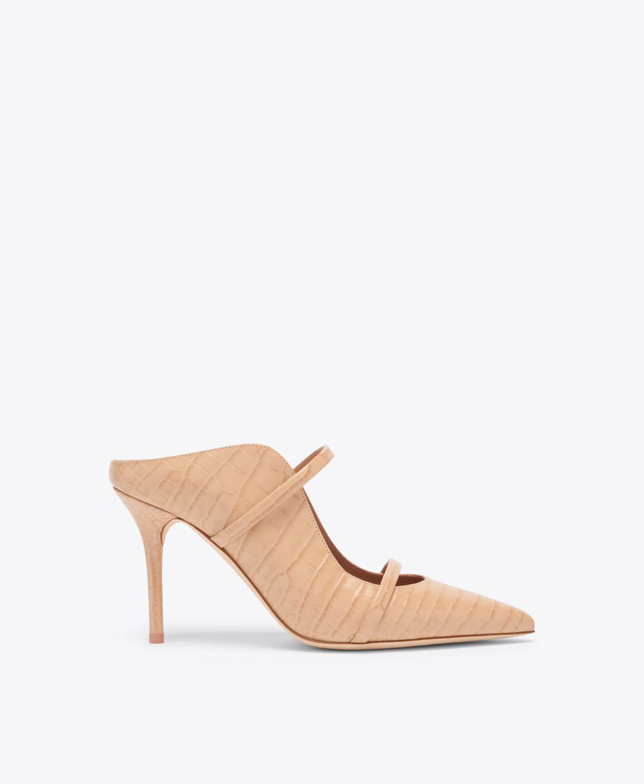Maureen 85 Buff Embossed Leather Mules