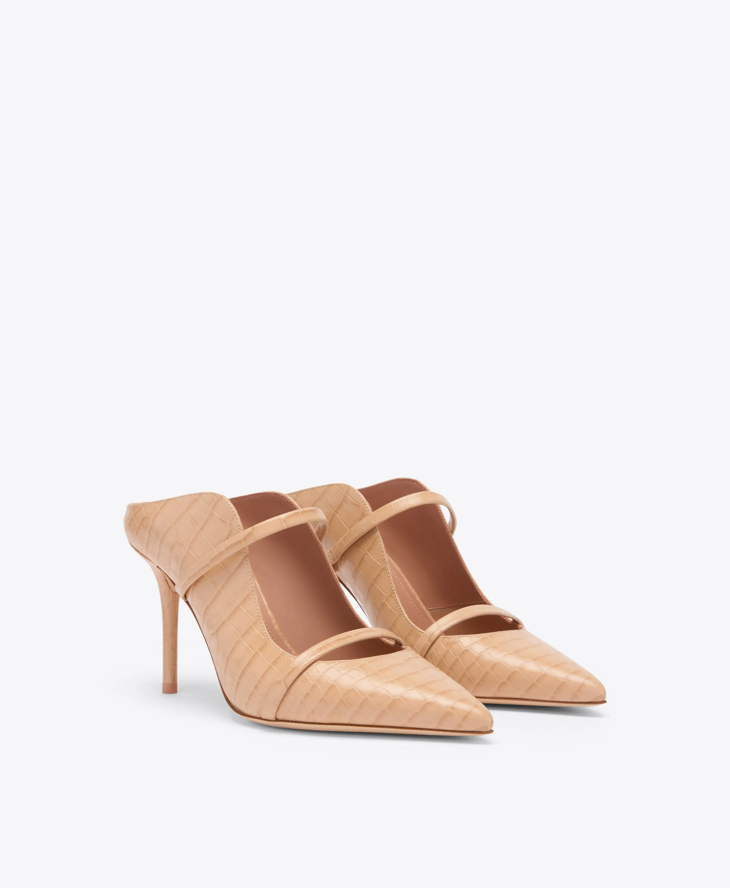 Maureen 85 Buff Embossed Leather Mules