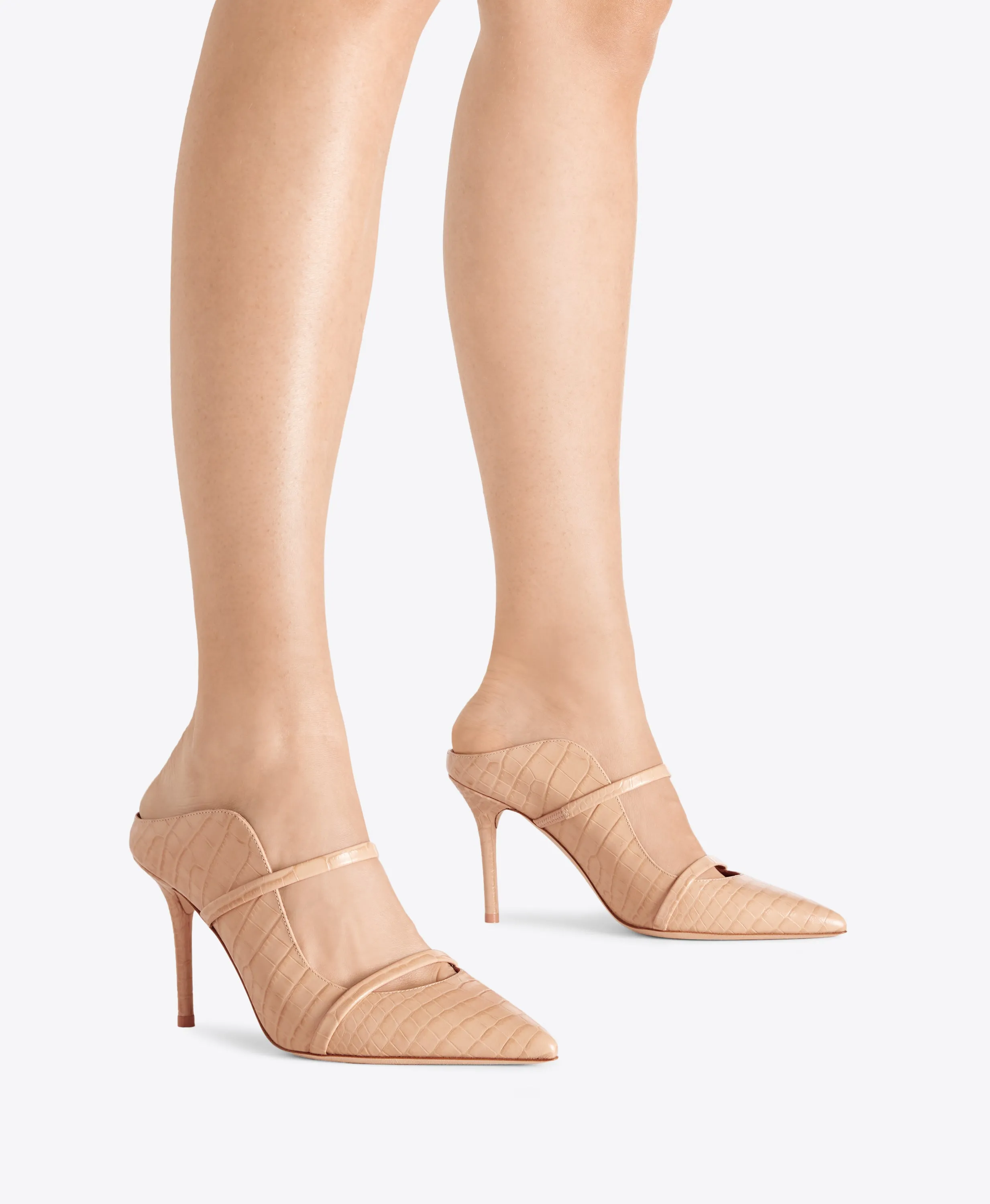 Maureen 85 Buff Embossed Leather Mules